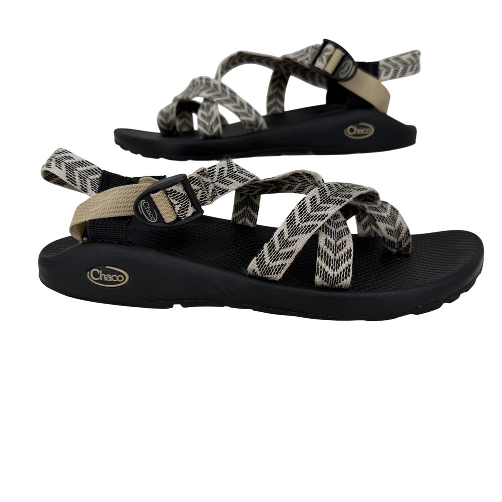 Chaco Z Cloud 2 Sandals Women Size 12 Black White Chevron Double Strap Toe Loop